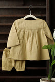 Beige Bamboo Fabric Side Placket Top And Shorts