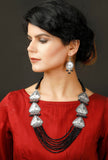 Black Beads German Silver Necklace And Earrings Set