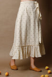 Off White Cotton Hand Block Printed Wraparound Skirt