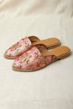 Dusky Pink Embroidered Dupion Silk Mules