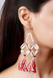 Red Thread Seashell Earrings