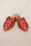 Red Embroidered Dupion Silk Mules