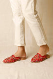 Red Embroidered Dupion Silk Mules