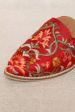 Red Embroidered Dupion Silk Mules