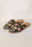Black Embroidered Dupion Silk Mules