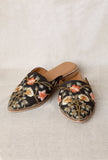 Black Embroidered Dupion Silk Mules