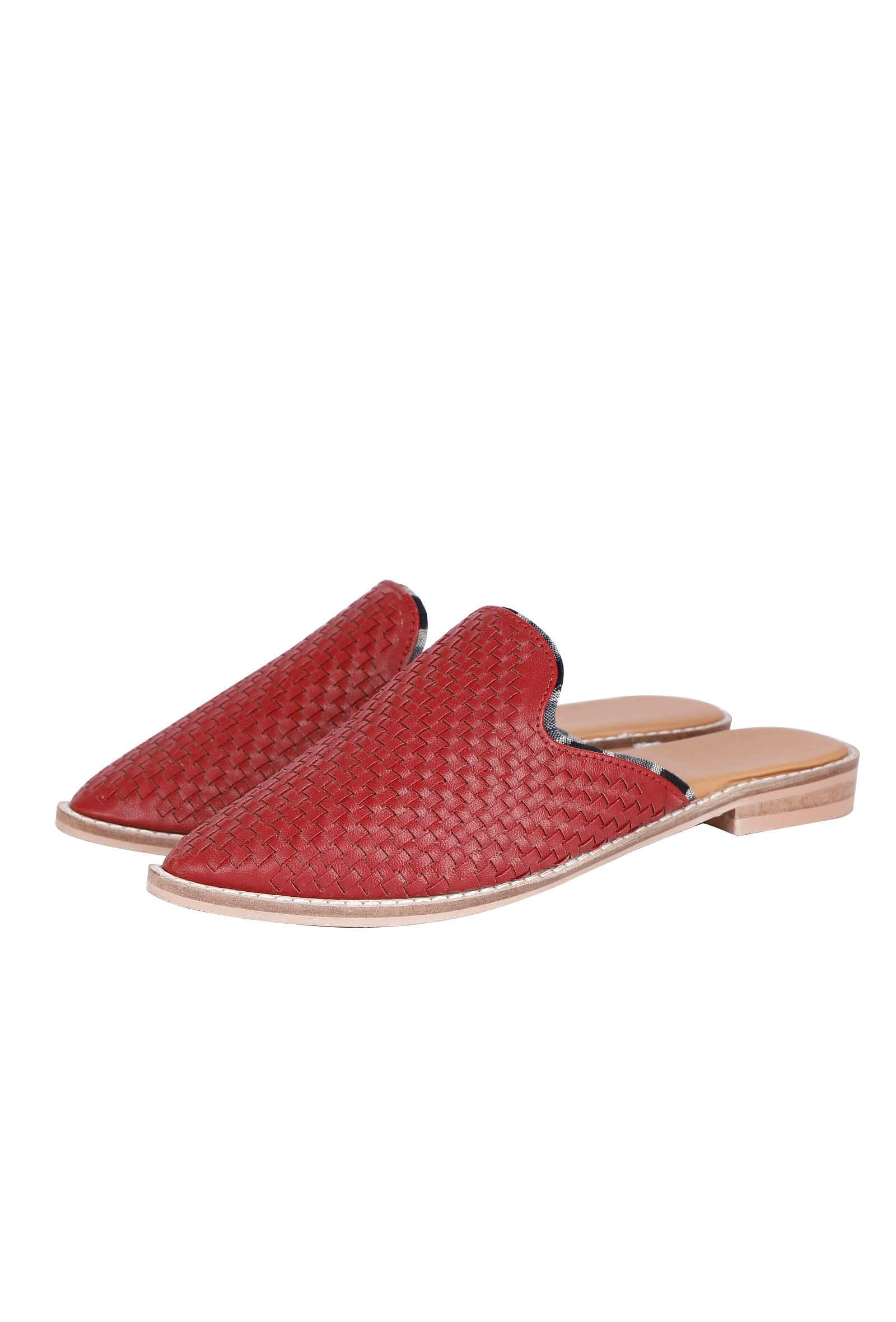 Red Handwoven Cruelty-Free Leather Slip-Ons