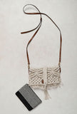 White Sling Macrame Bag With Jaccaurd and Cruelty Free Leather Pouch