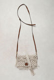White Sling Macrame Bag With Jaccaurd and Cruelty Free Leather Pouch