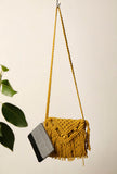 Mustard Yellow Macrame Woven Sling Bag With Jaccurd Cruelty-Free Leather Pouch