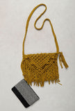 Mustard Yellow Macrame Woven Sling Bag With Jaccurd Cruelty-Free Leather Pouch