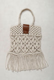 White Macrame Tote Bag With Jaccurd Cruelty Free Leather Pouch