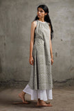 Green And White Block Printed Cotton Kurta