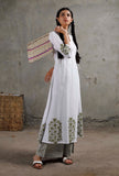 Block Printed White Angrakha Kurta
