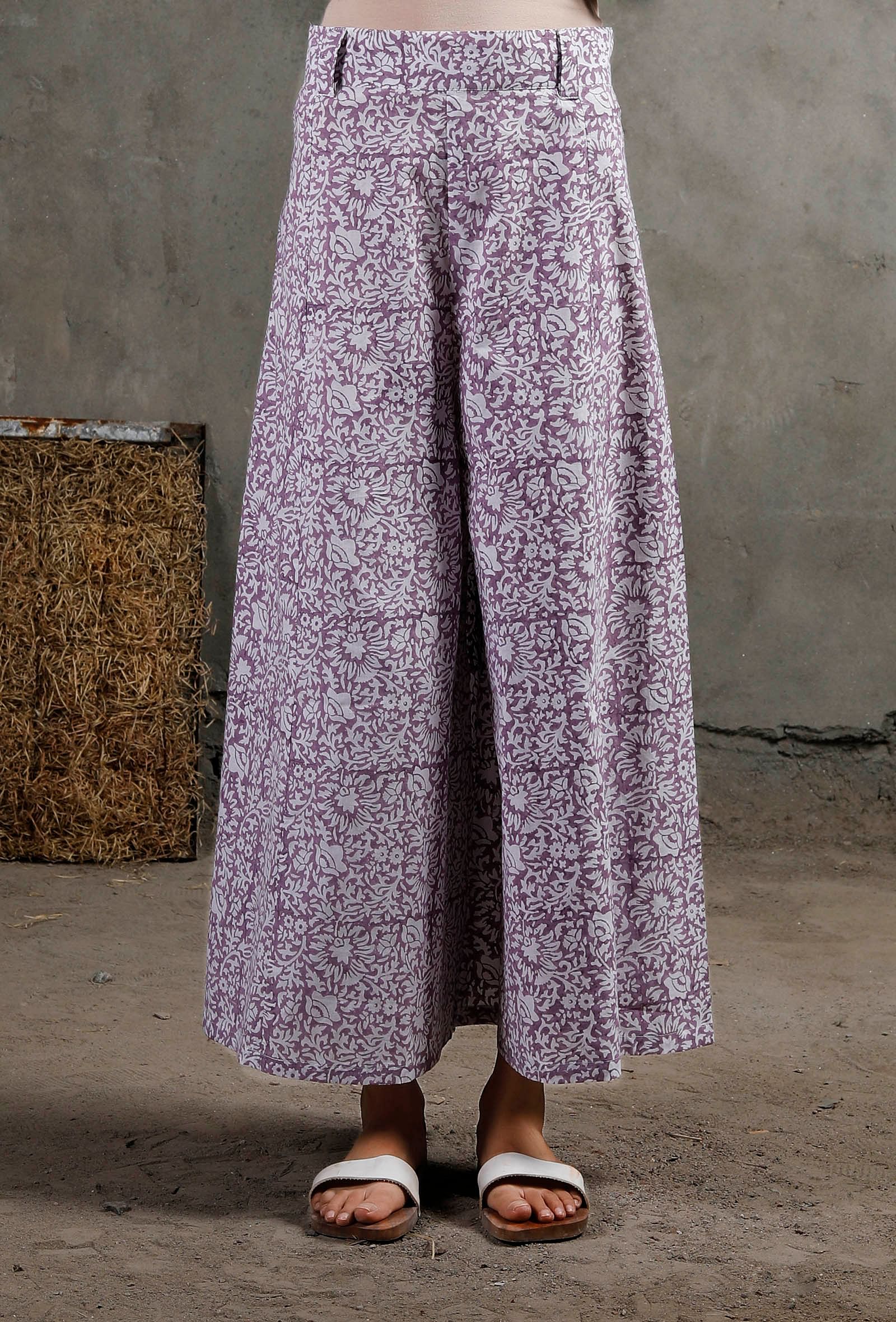 Purple Block Printed Cotton Culottes