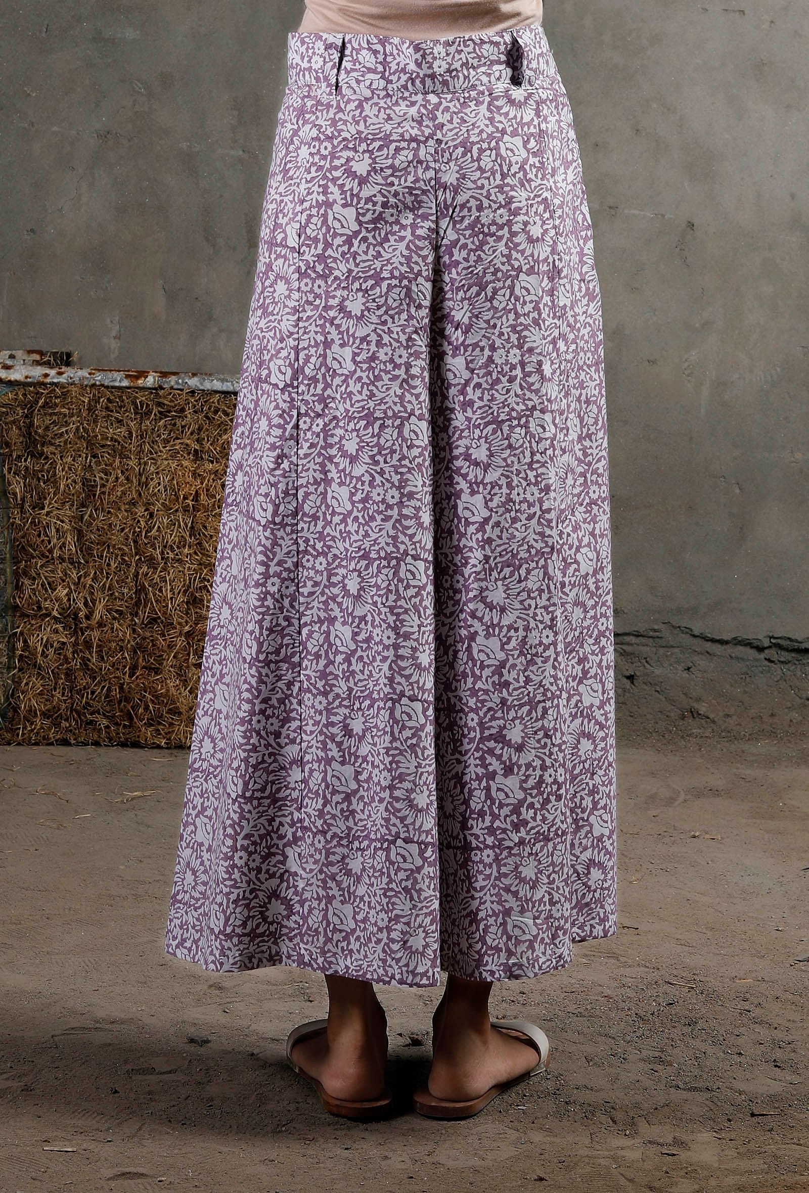 Purple Block Printed Cotton Culottes