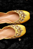 Yellow Hand Embroidered Silk Juttis