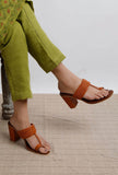 Ethical tan leather sandals with heels for women