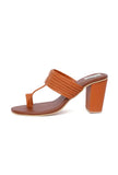 Stylish tan cruelty-free sandals with block heels