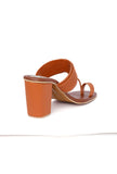 Trendy tan high-heel sandals made from ethical leather