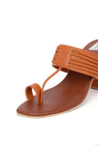 Minimalist tan vegan leather sandals with sturdy heels