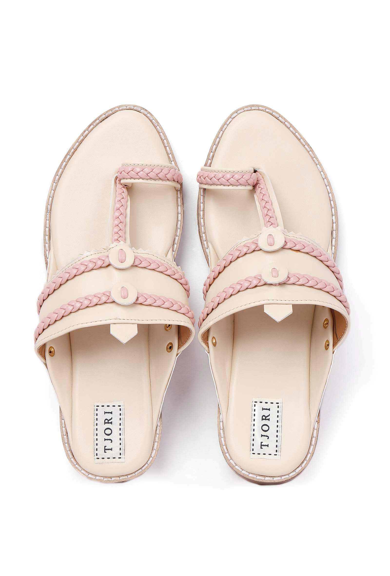 Beige And Pink Cruelty-Free Leather Sandals