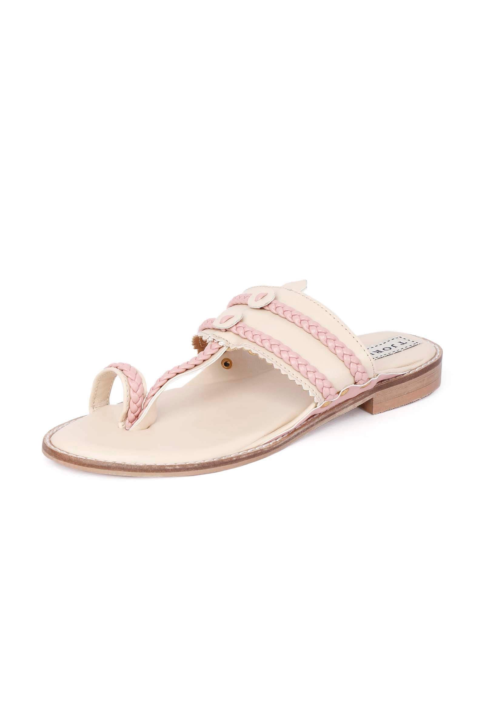 Beige And Pink Cruelty-Free Leather Sandals