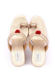 Elegant cruelty-free heeled sandals in metallic gold