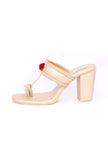 Sustainable gold-tone leather heels with cushioned sole