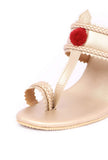 Ethically made gold leather sandals with sturdy heel
