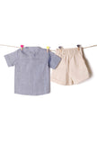 Set of 2: Baby Blue Chambray Shirt & Off White Cotton Pants Shorts