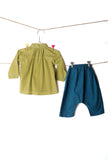 Set of 2: Bamboo Olive Green Shirt & Blue Shorts Pants