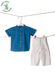 Set of 2: Off White Cotton Pant & Blue Bamboo Shirt
