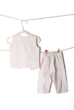 Set of 2: Off White Cotton Waist Coat and Pants