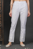 White Cotton Pants with Embroidered Organza