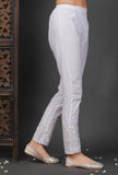 White Cotton Pants with Embroidered Organza
