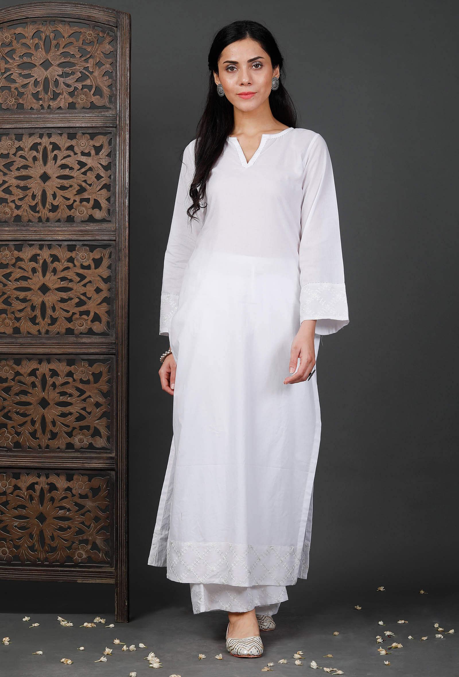 White and Gold colour kurti with palazzo  ELZ