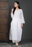 Embroidered Straight White Cotton Kurta