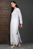 Embroidered Straight White Cotton Kurta