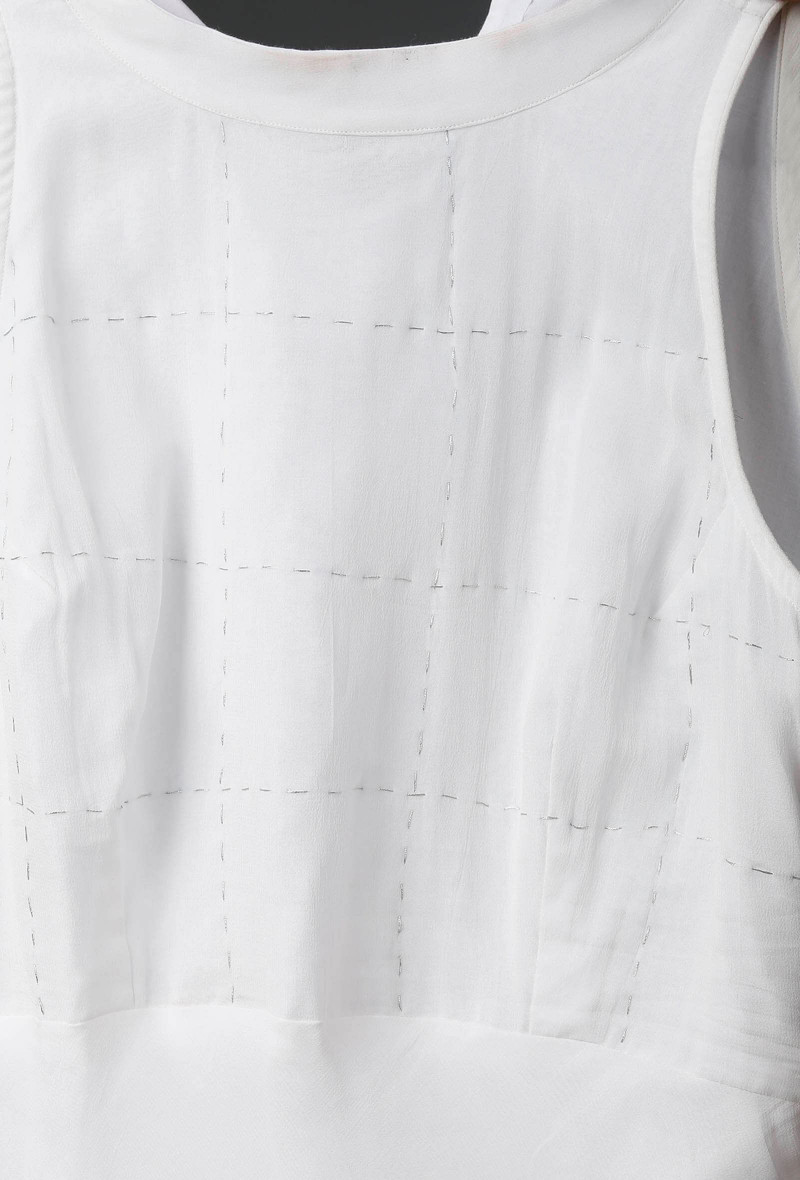 White Georgette Dress With Zari Embroidery