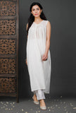 White Gathered Soya Cotton Kurta