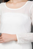 Set of 2: White Embroiderd Kurti And White Pants