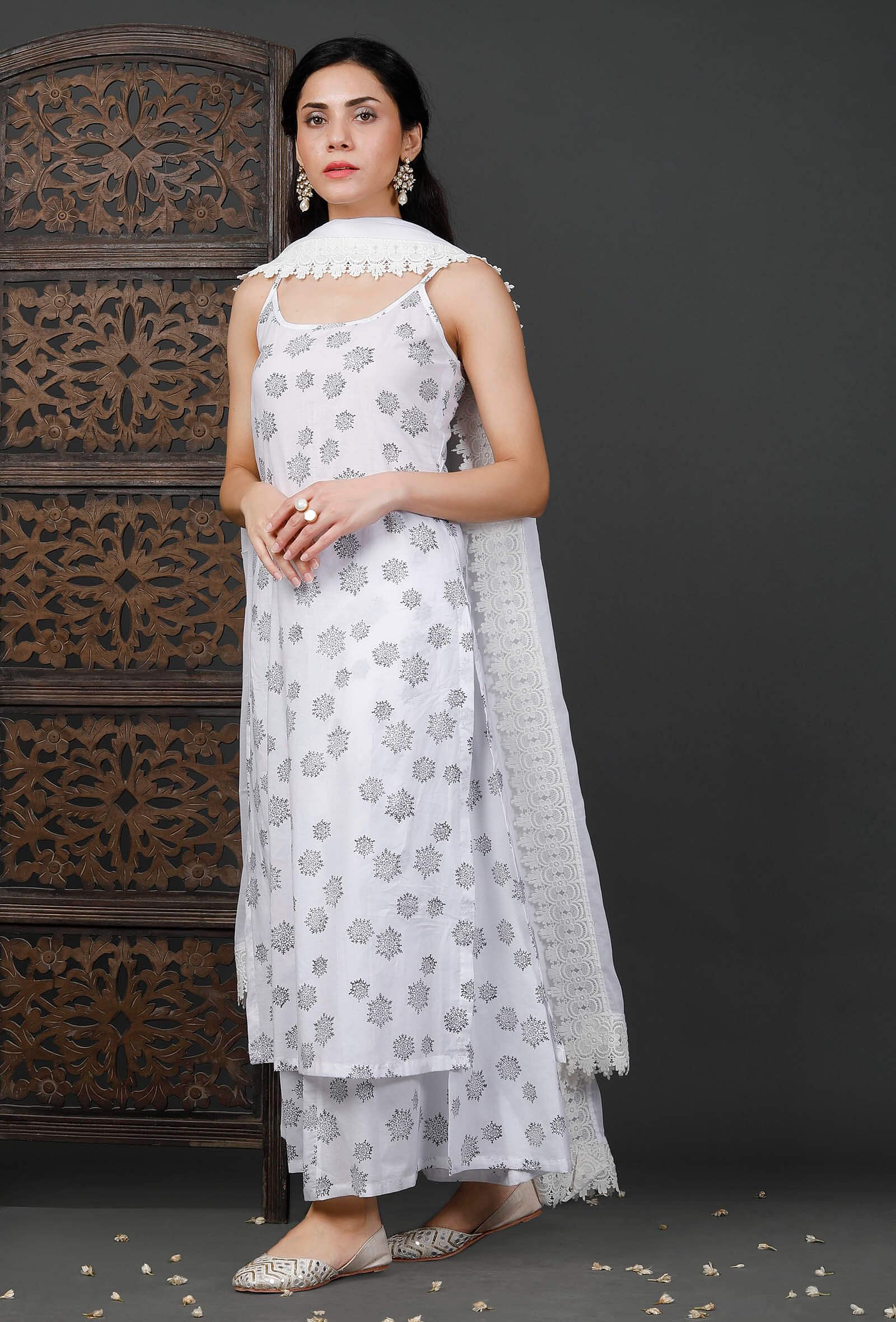 GEOMETRIC PRINTED WITH CONTRAST OVER COAT SOLID KURTA  OFF WHITE  PI   Maybell Womens Fashion