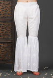 Set Of 2: Embroidered Kalidar White Kurta And Sharara