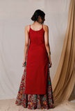 Set of 2: Red Cotton Slip and Cotton Kalamkari Skirt