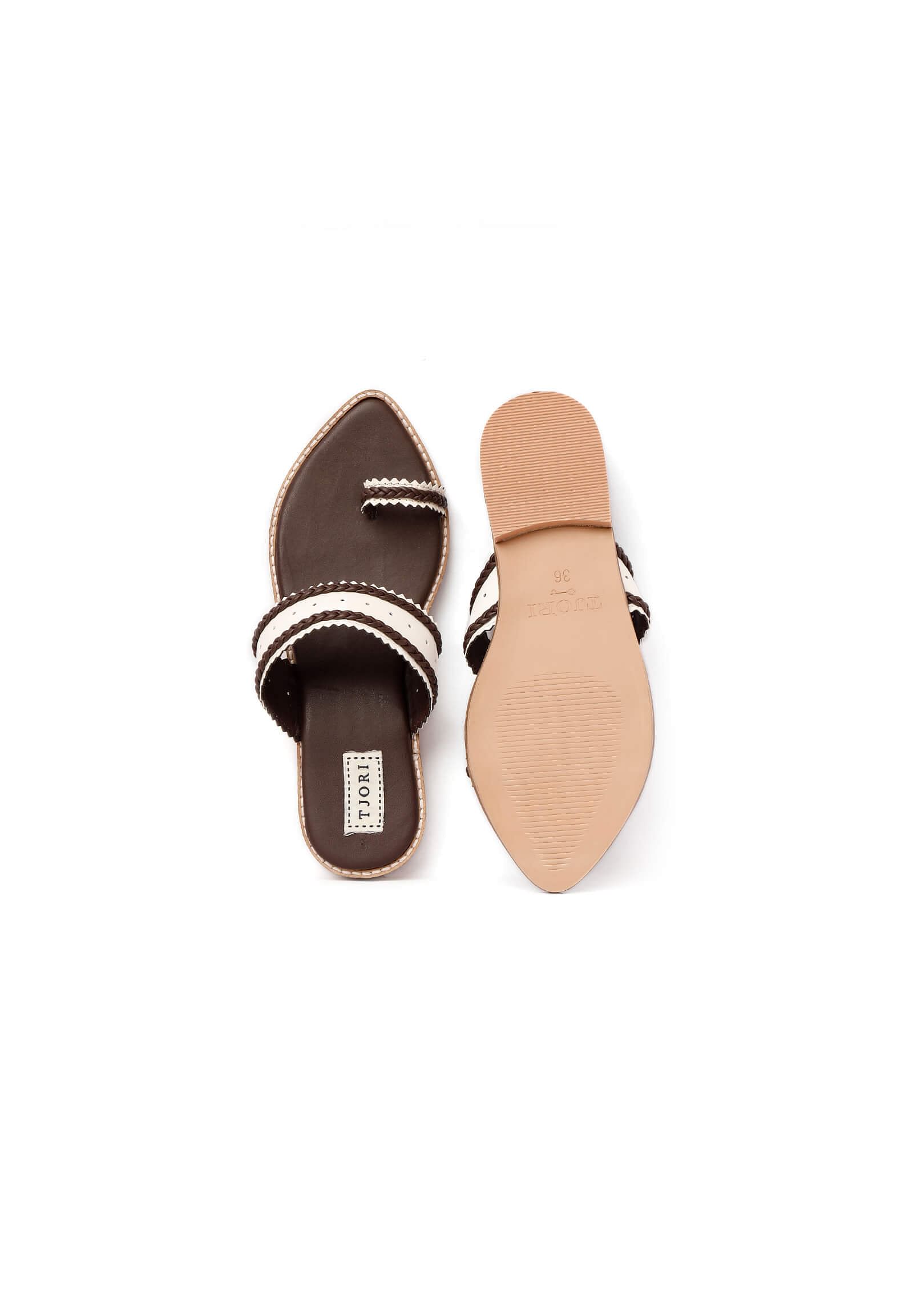 White & Brown Cruelty-Free Leather Sandals