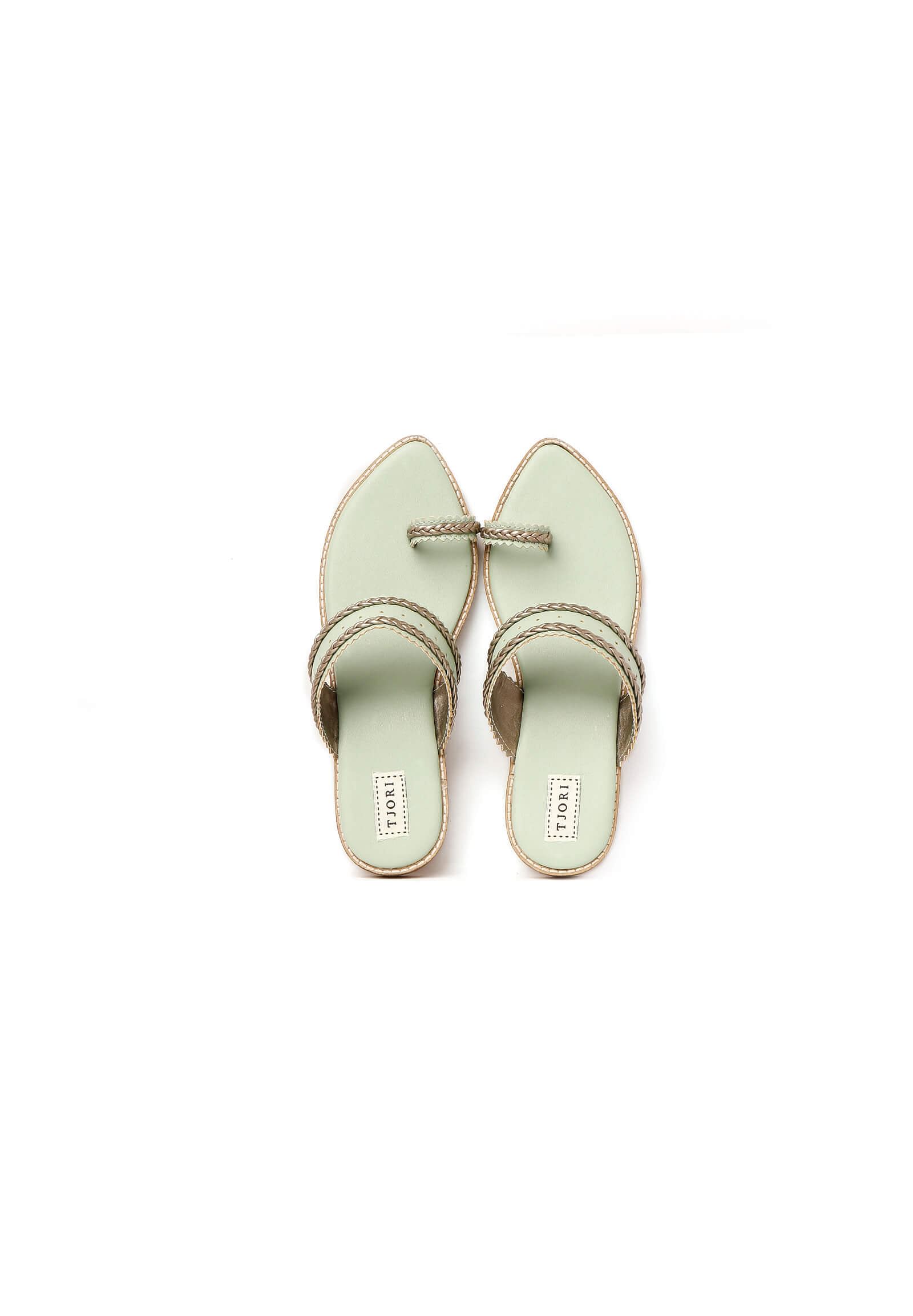 Mint Green & Silver Cruelty Free Leather Sandals
