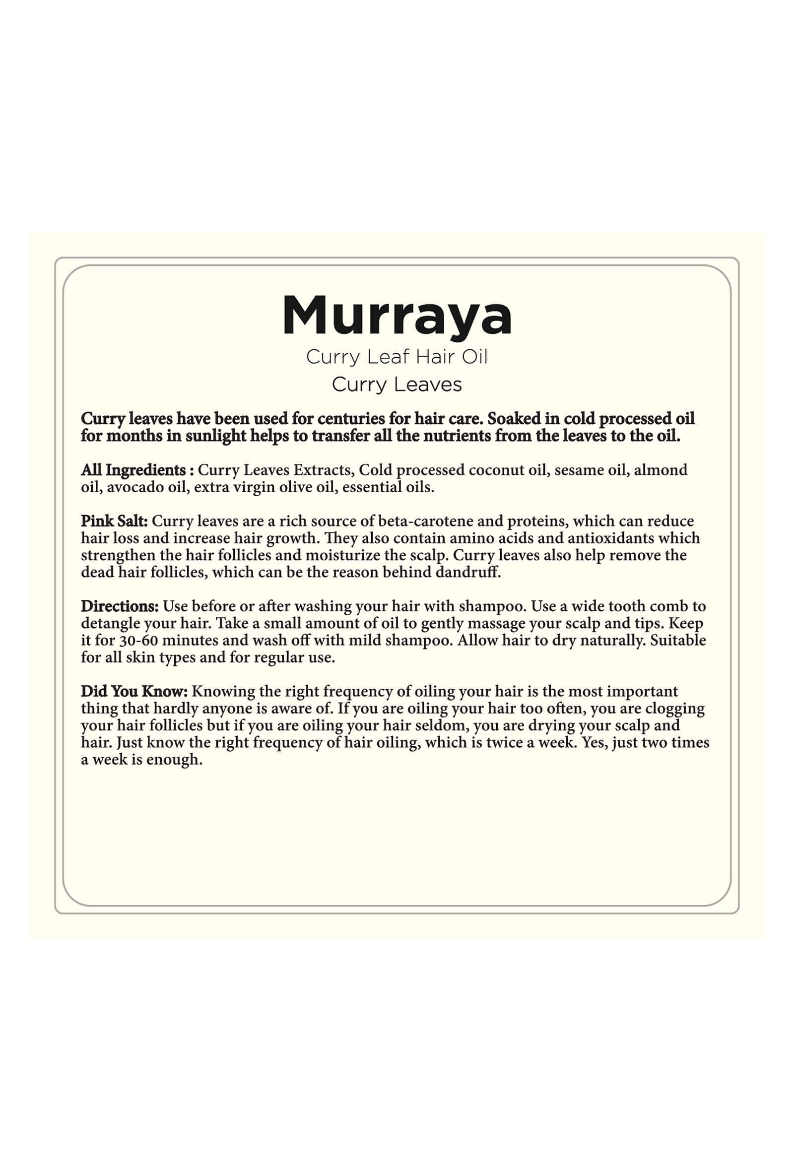 Murraya-Curry Leaf Hair Oil - 100 ml