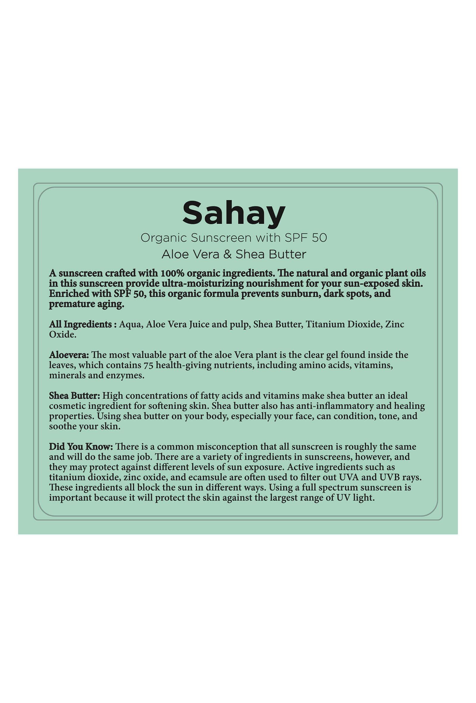 Sahay-Organic Sunscreen With SPF 50-100gms