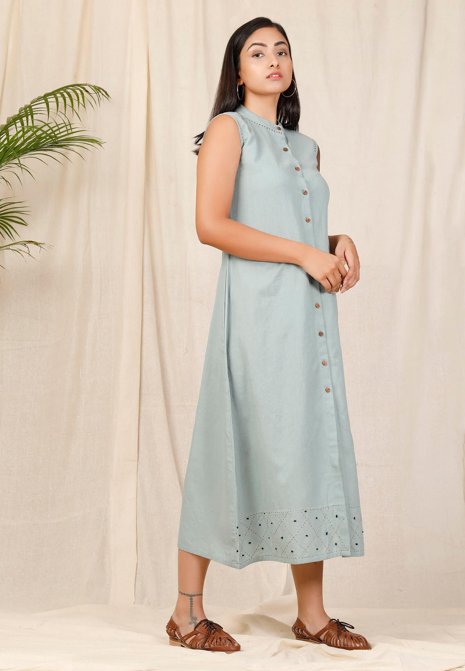 Asmani Front Open HAnd-Embroidered Dress